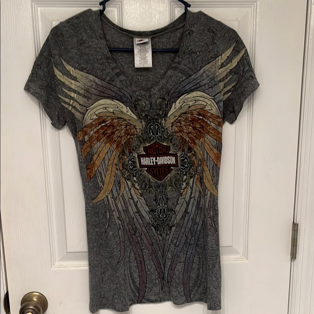 Harley-Davidson Gold and Black Graphic Fitted T-Shirt